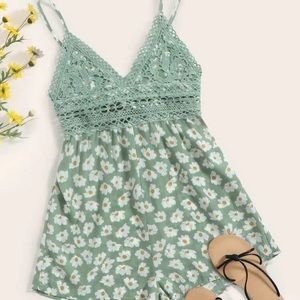 Lace Bodice Tie Back Floral Romper